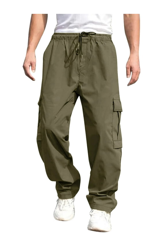 Men's Casual Cargo Pants Elastic Waist Lightweight Summer with Pockets M-3XL