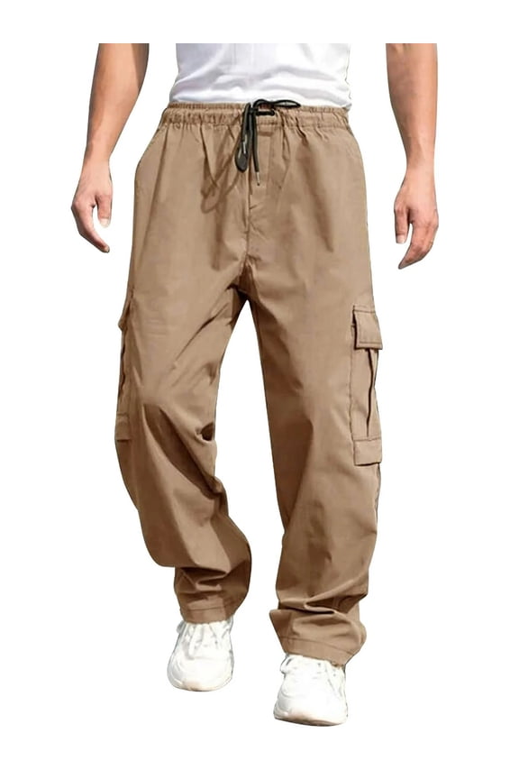 Men's Casual Cargo Pants Elastic Waist Lightweight Summer with Pockets M-3XL