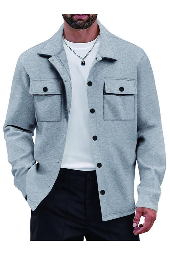 Men's Casual Shirt Jacket Button-Up Shirt Long Sleeve Lightweight Jacket With Pockets S-3XL