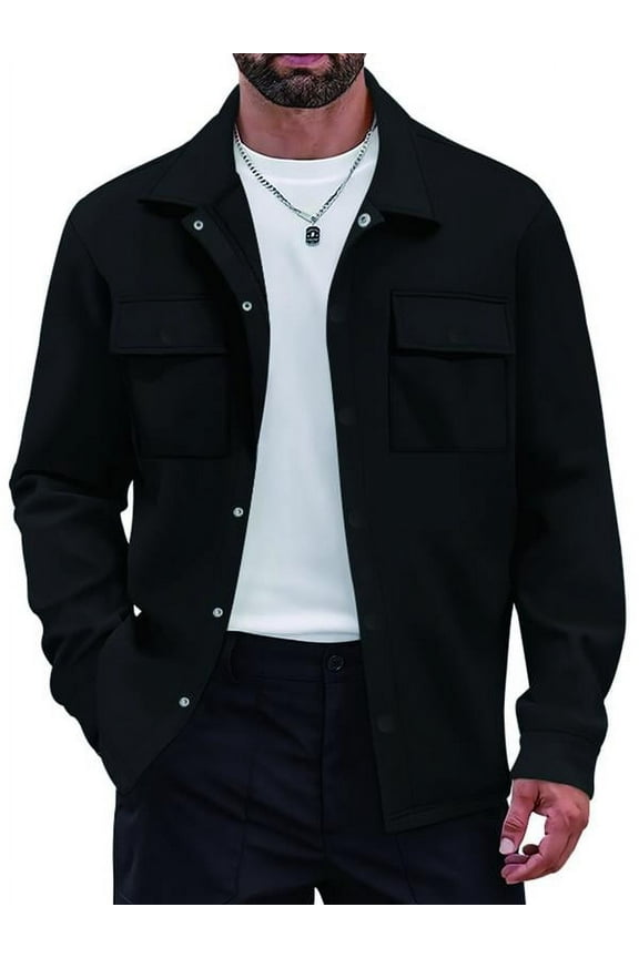 Men's Casual Shirt Jacket Button-Up Shirt Long Sleeve Lightweight Jacket With Pockets S-3XL