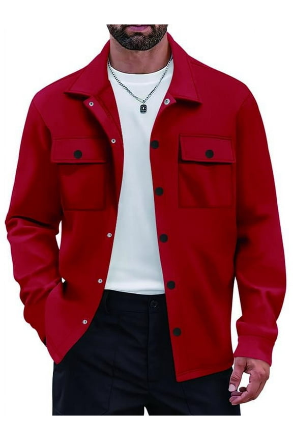 Men's Casual Shirt Jacket Button-Up Shirt Long Sleeve Lightweight Jacket With Pockets S-3XL