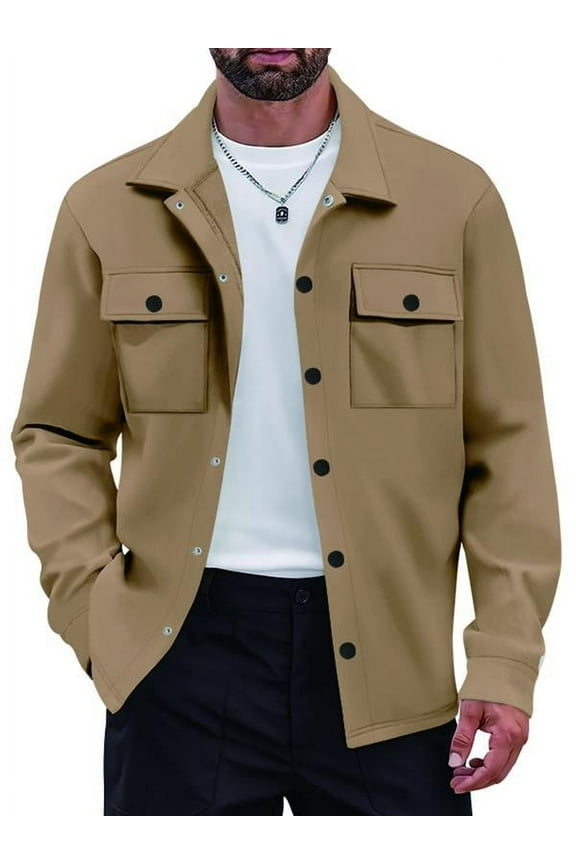 Men's Casual Shirt Jacket Button-Up Shirt Long Sleeve Lightweight Jacket With Pockets S-3XL
