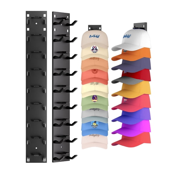 Charcrocsm Hat Organizer,2 Pack for Baseball Caps, Adhesive Wall Hat Rack One Hat One Layer, Wall Mounted Hat Hooks for Door Closet Bedroom, Black