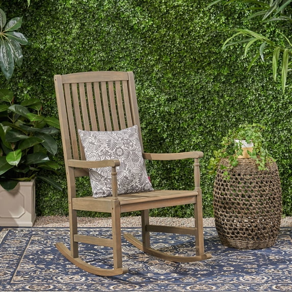 Aliya Outdoor Acacia Wood Rocking Chair, Gray