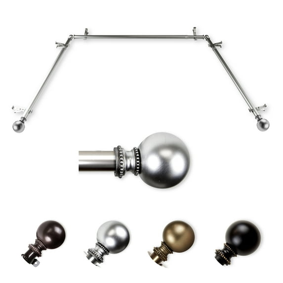 Aliza 13/16" Bay Window curtain rod 20"-36", 38"-72" - Satin Nickel