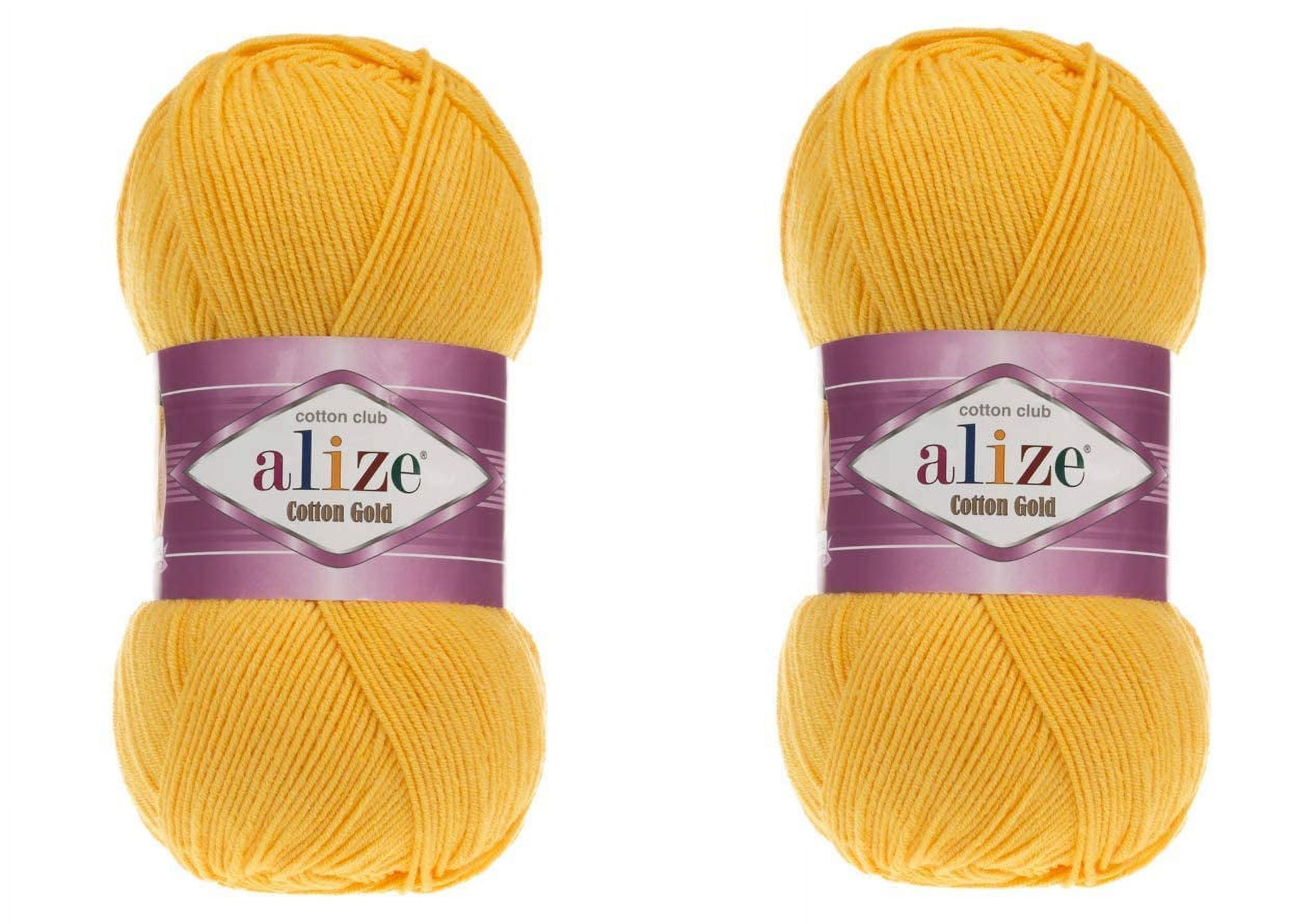 Alize Cotton Gold Yarn 55% Cotton 45% Acrylic Yarn Crochet Hand Knitting Art Lot of 2 Skeins 200gr 722yds (216-DARK Yellow)