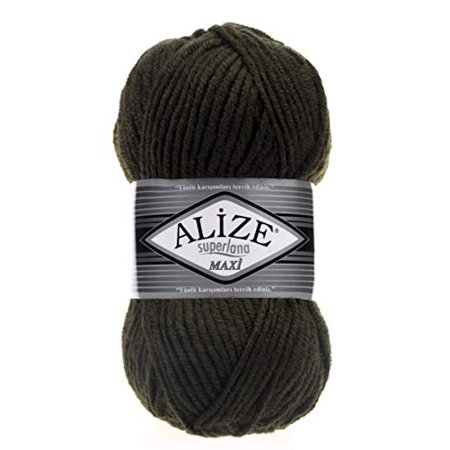 Alize Superlana Maxi 25% Wool - 75% Acrylic Lot of 4 Skein Yarn Thread Crochet Lace Hand Knitting Turkish Yarn 400gr 437 yds Color (241 - Black Forest)