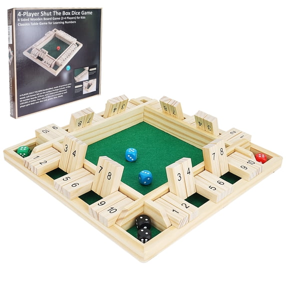 Aljoin 4 Player Shut The Box Dice Game Wooden Board Game