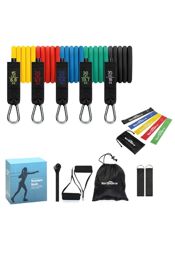 Resistance Bands,Exercise Bands with Handles,5 workout bands,Door Anchor, Ankle Straps,Carry Bag,Workout Guide,Strength, Slim, Yoga, Home Gym Equipment for Men and Women
