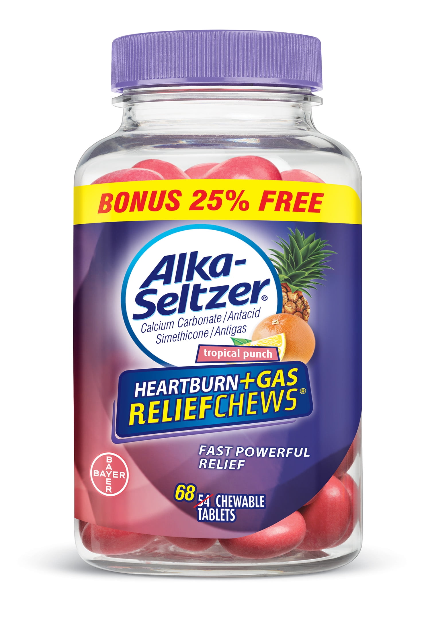 Alka-Seltzer Antacid Tropical Punch Heartburn + Gas Relief Chews, 68 Count