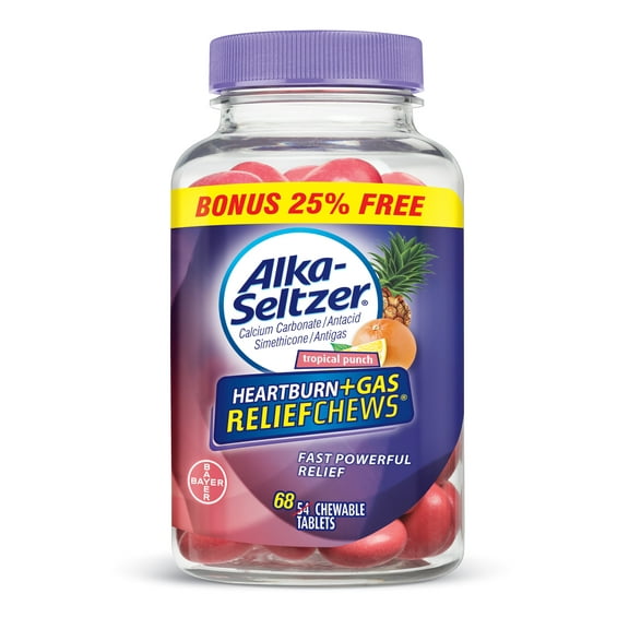Alka-Seltzer Antacid Tropical Punch Heartburn + Gas Relief Chews, 68 Count