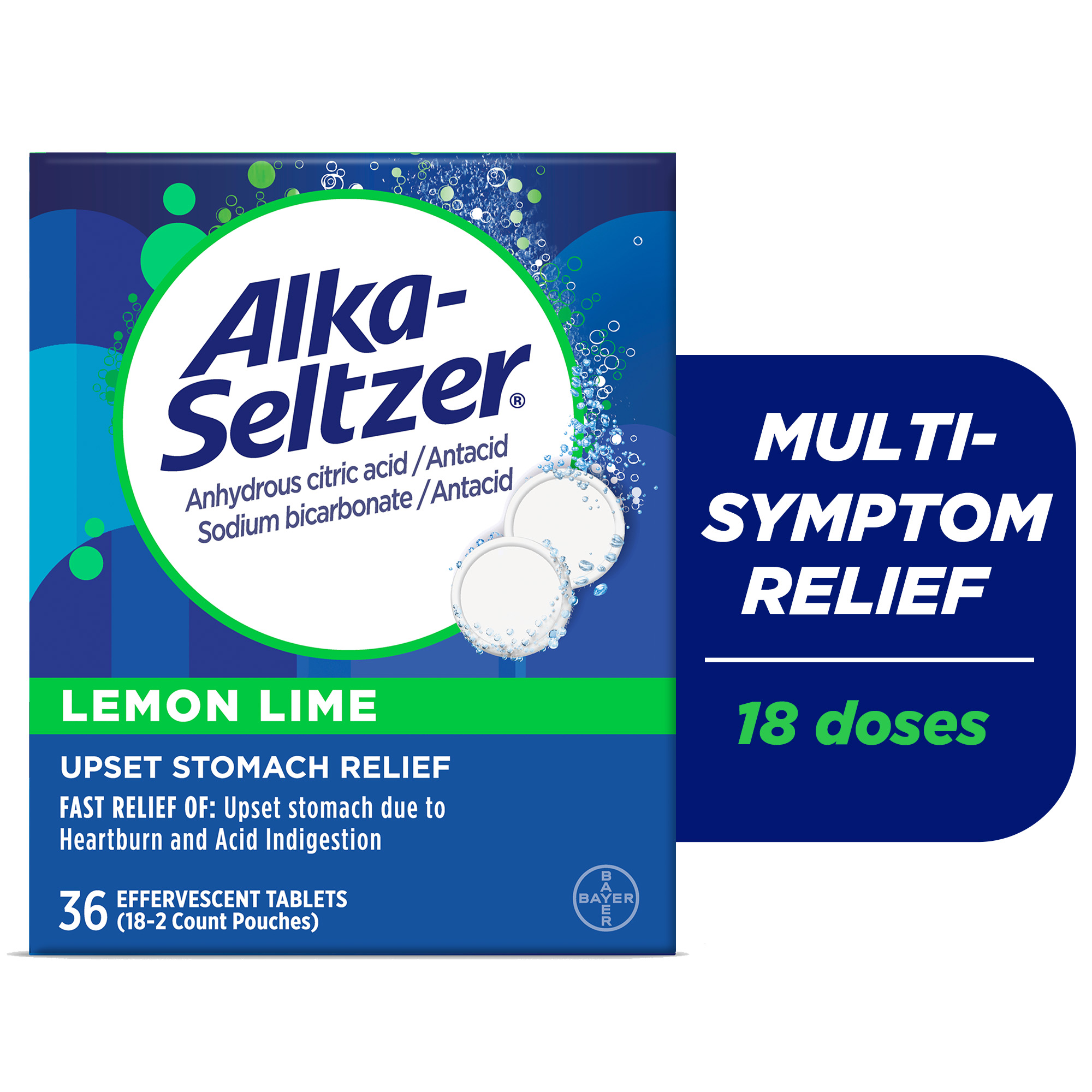 Alka-Seltzer Effervescent Heartburn Relief Tablets, Lemon Lime, 36 Count - image 1 of 7