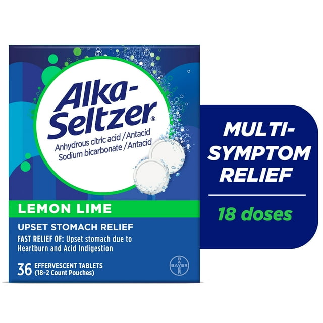 Alka-Seltzer Effervescent Heartburn Relief Tablets, Lemon Lime, 36 Count