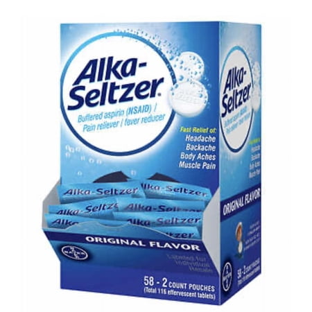 Alka-Seltzer Effervescent Tablets, Original, 2 per Pouch, 58 ct