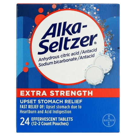 Alka-Seltzer Extra Strength Heartburn Relief Effervescent Antacid Tablets, Fast Acid Indigestion Relief, 24 Count