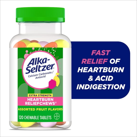Alka-Seltzer Extra Strength Heartburn ReliefChews, Antacid for Fast Heartburn & Acid Indigestion Relief on the Go, 120 Ct