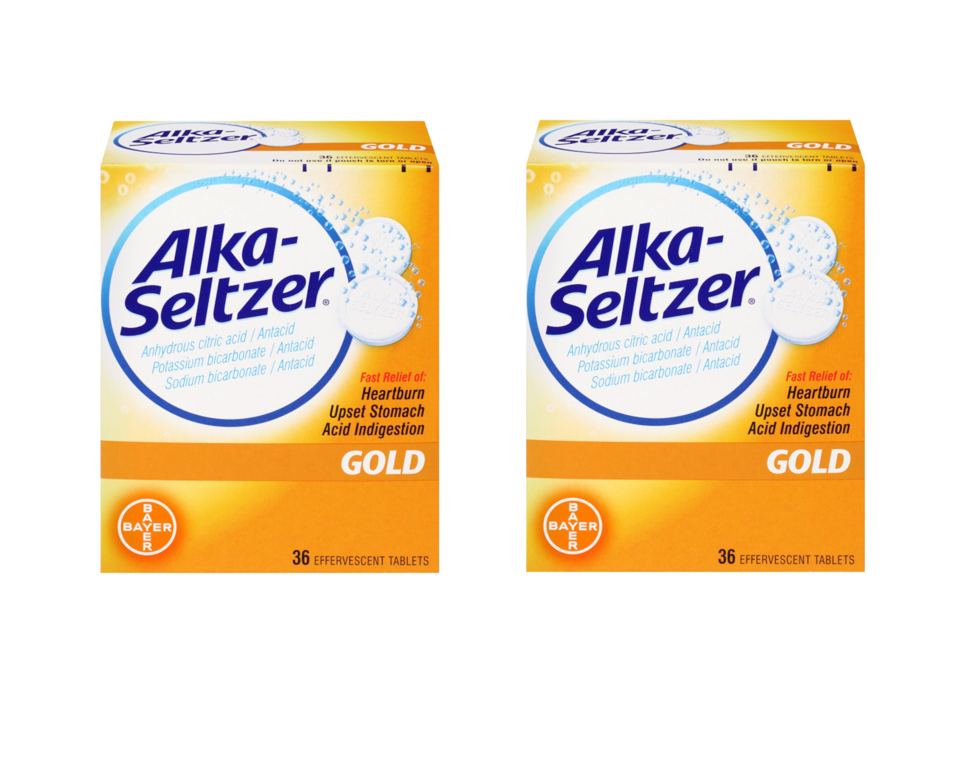 Alka Seltzer Gold Effervescent Heartburn Relief Antacid Tablets, 36 Ct, 2 Pack - image 1 of 2