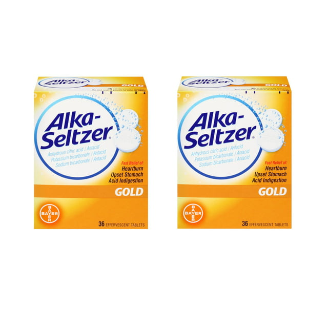 Alka Seltzer Gold Effervescent Heartburn Relief Antacid Tablets, 36 Ct, 2 Pack