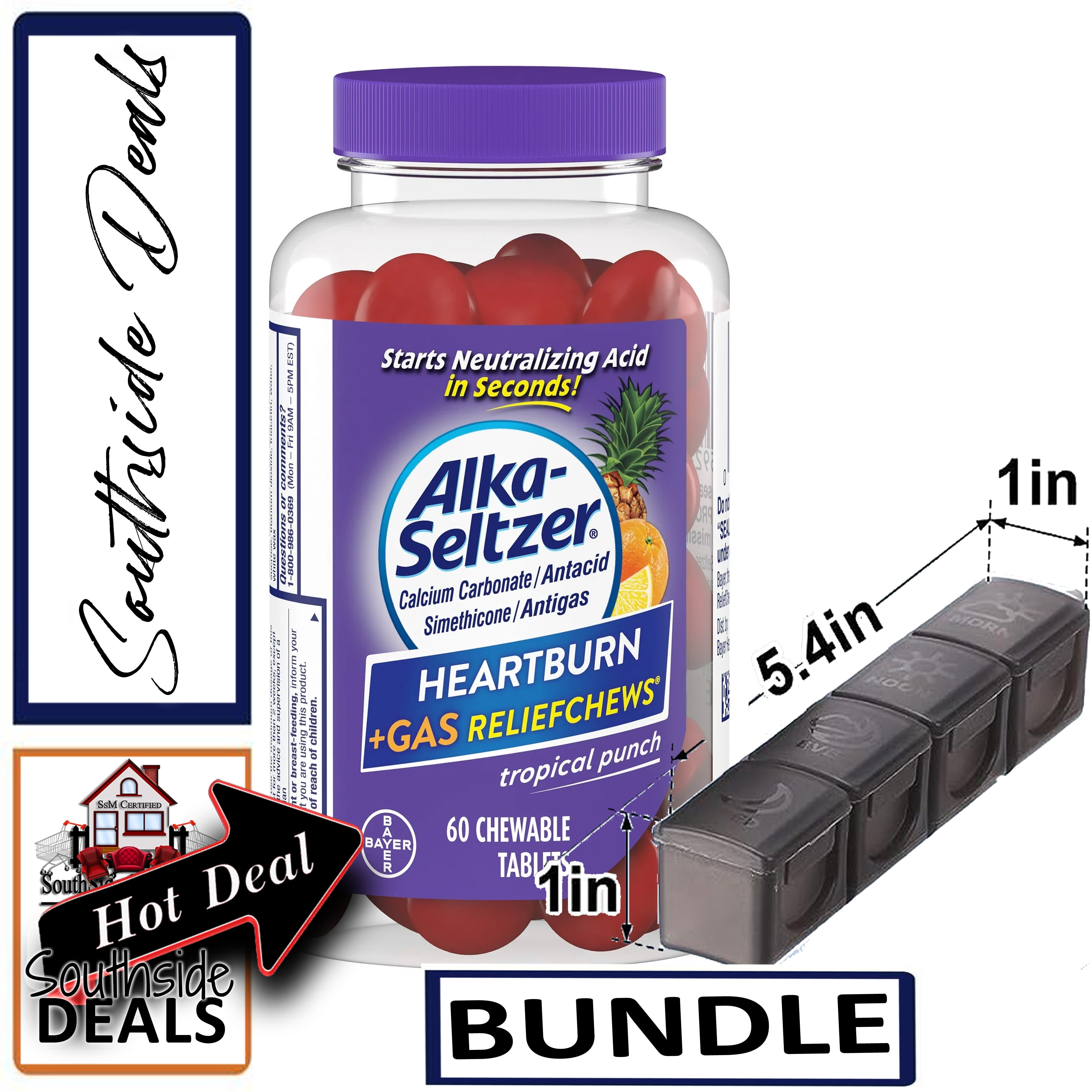 Alka Seltzer Heartburn Relief + Gas Relief Capsule Chews, Tropical