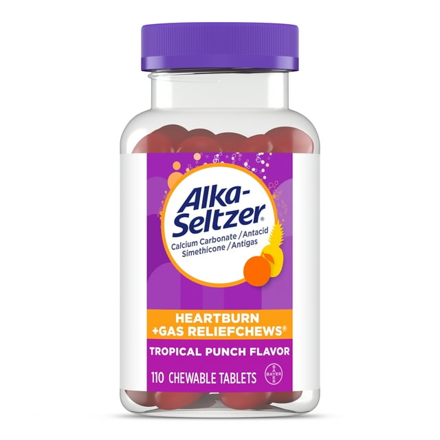 AlkaSeltzer Heartburn Relief + Gas Relief Chews, Antacid Tablets 110