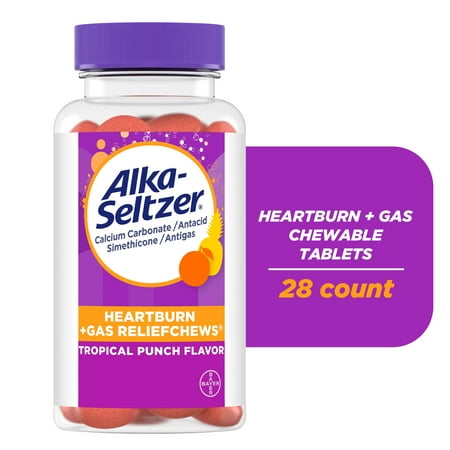 Alka-Seltzer Heartburn + Gas ReliefChews, Antacid Chews for Acid Indigestion Relief, 28 Ct