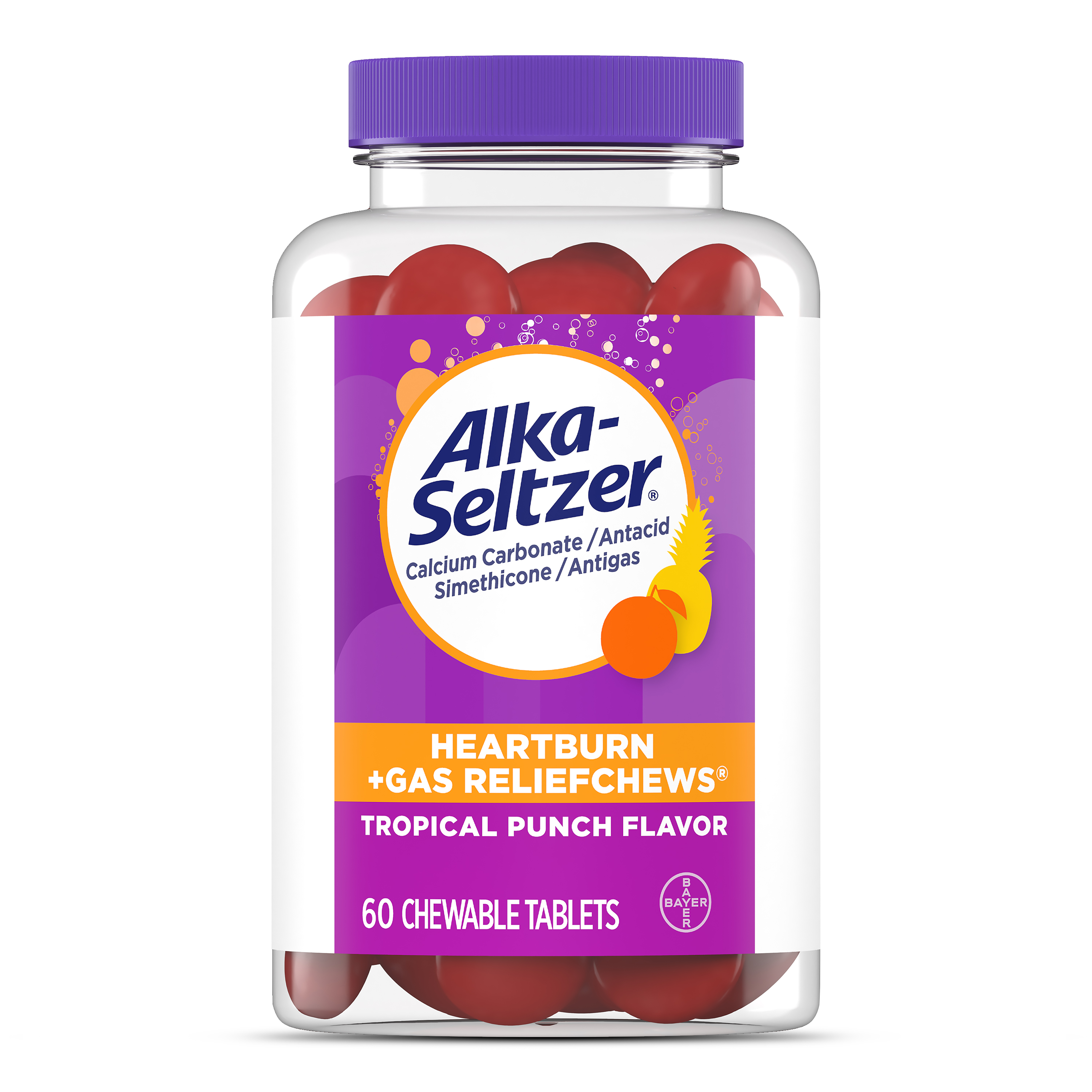 Alka-Seltzer Heartburn Relief + Gas Relief Chews, Tropical Punch 60 Ct - image 1 of 9