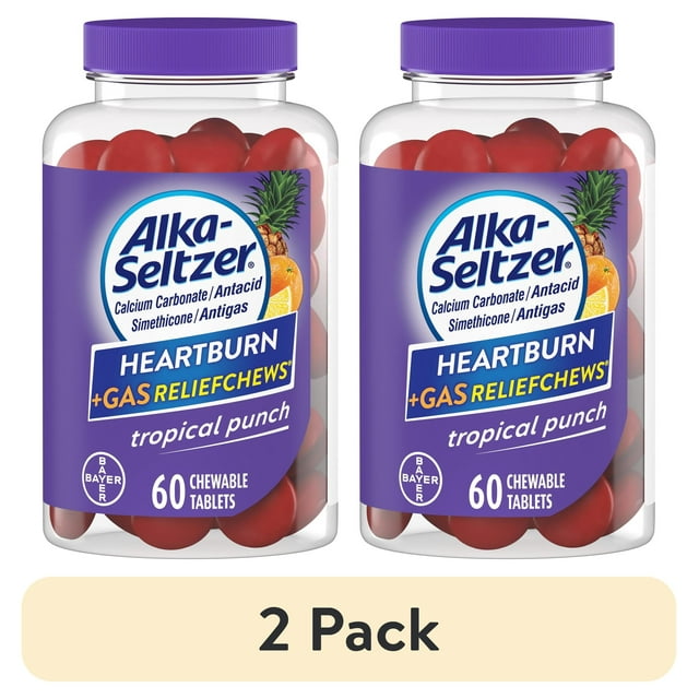(2 pack) AlkaSeltzer Heartburn Relief + Gas Relief Chews, Tropical