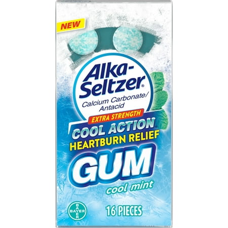 Alka-Seltzer Heartburn Relief Gum | Extra Strength Cool Mint | 16ct (Pack of 3)