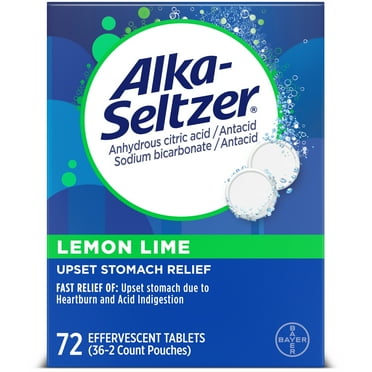 Alka-Seltzer Heartburn Relief Lemon Lime Flavor Effervescent Tablets, Dissolvable Antacid, 72 Count