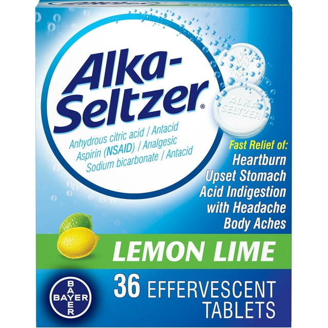 Alka-Seltzer Lemon Lime 36 Effervescent Tablets (Pack of 2)