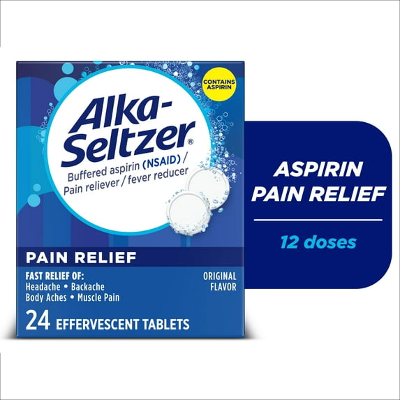 Alka-Seltzer Pain Relief, Aspirin Effervescent Tablets for Fast Pain Relief, Package May Vary 24 Ct
