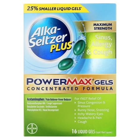 Alka-Seltzer Plus Maximum Strength Severe Sinus, Allergy & Cough PowerMax Gels, 16 Count
