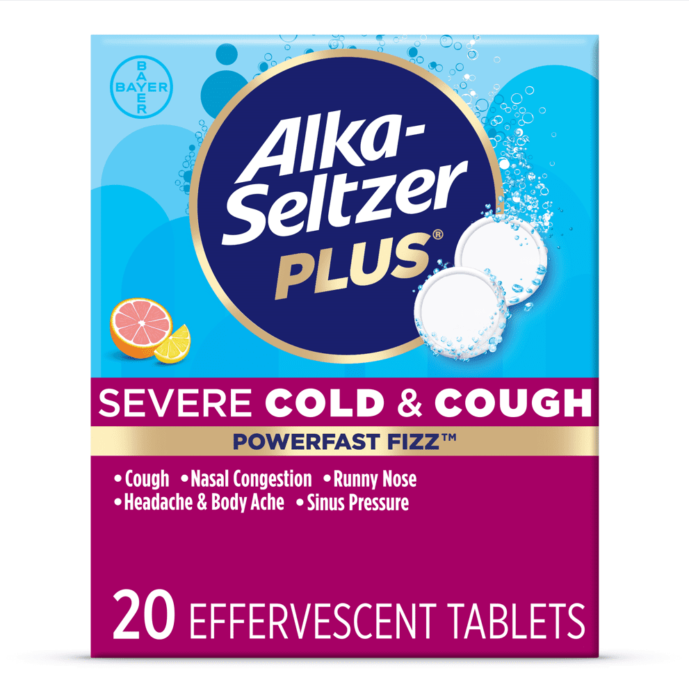 Alka-Seltzer Plus Powerfast Fizz Severe Cold & Cough Medicine, Citrus Effervescent Tablets, 20 Ct