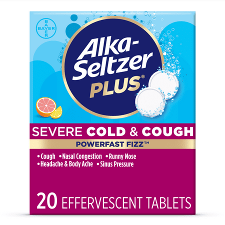 Alka-Seltzer Plus Severe Cold & Cough Medicine PowerFast Fizz Citrus Effervescent Tablets, 20 Count