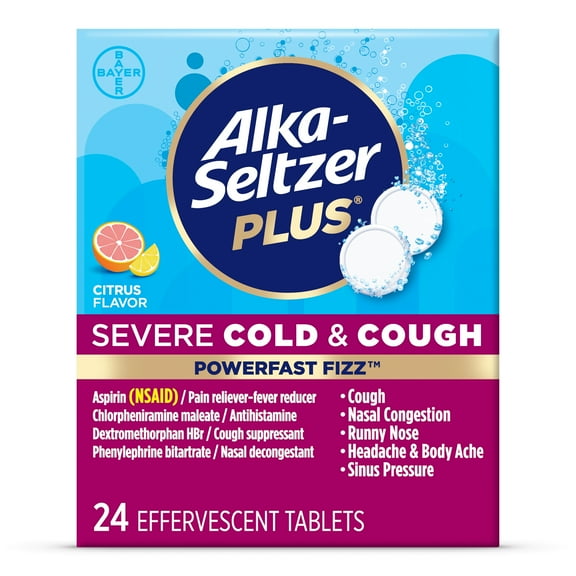 Alka-Seltzer Plus Powerfast Fizz Severe Cold & Cough Medicine, Citrus Effervescent Tablets, 24 Ct