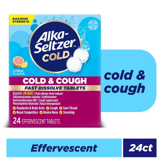 Alka-Seltzer Cold, Cold & Cough Max Strength Fast Dissolve Tabs, Citrus Flavor, 24 Count