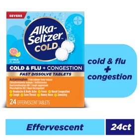 Alka-Seltzer Cold, Cold & Flu + Congestion Severe Fast Dissolve Tabs, Citrus Flavor, 24 Count