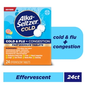 Alka-Seltzer Cold, Cold & Flu + Congestion Severe Fast Dissolve Tabs, Citrus Flavor, 24 Count