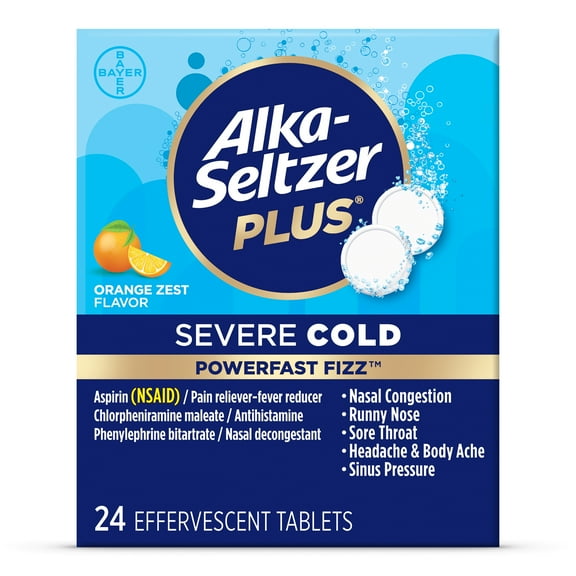 Alka-Seltzer Plus Powerfast Fizz Severe Cold Medicine, Orange Zest Effervescent Tablets, 24 Count