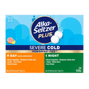 Alka-Seltzer Plus Powerfast Fizz Severe Day + Night Cold Medicine, Effervescent Tablets, 24 Count