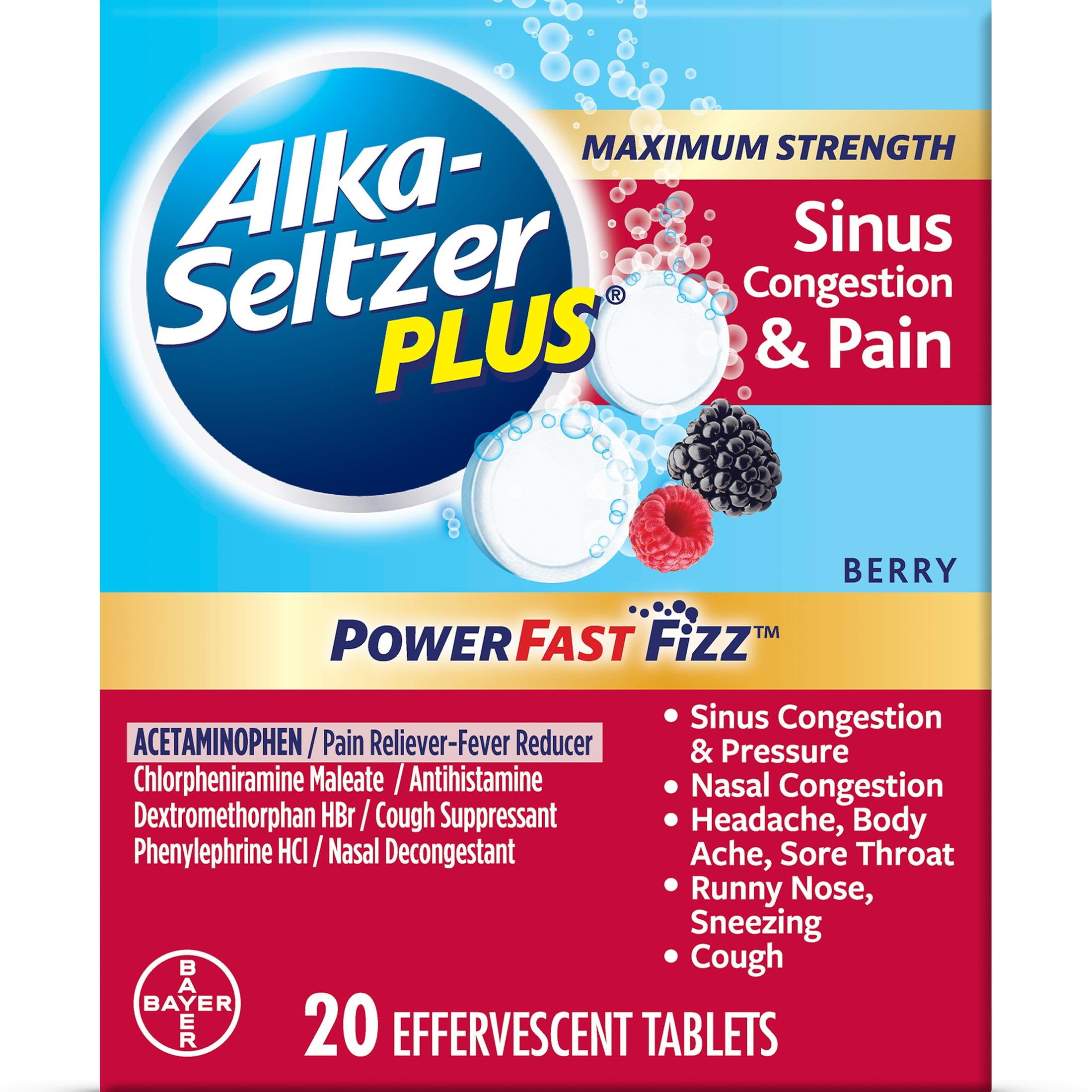 Alka-Seltzer Plus Powerfast Fizz Sinus Congestion & Pain Medicine, Effervescent Tablets, 20 Count