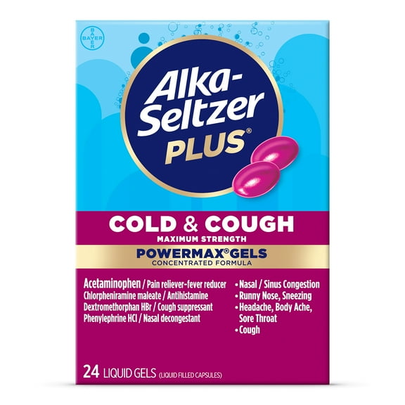 Alka-Seltzer Plus Powermax Cold & Cough Medicine, Liquid Gels, 24 Count