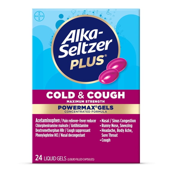 Alka-Seltzer Plus Powermax Cold & Cough Medicine, Liquid Gels, 24 Count
