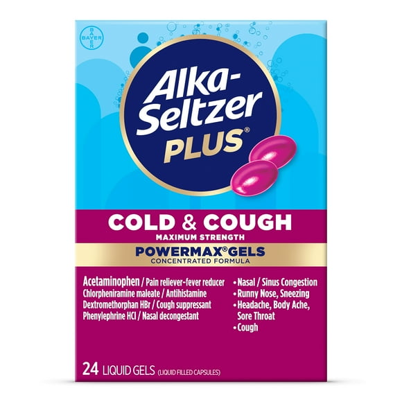 Alka-Seltzer Plus Powermax Cold & Cough Medicine, Liquid Gels, 24 Count