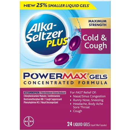 Alka-Seltzer Plus Maximum Strength Powermax Cold & Cough Liquid Gels, 24 Ct