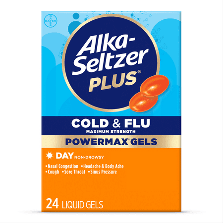 Alka-Seltzer Plus Maximum Strength Cold & Flu Medicine, Day, Powermax Liquid Gels, 24 Count