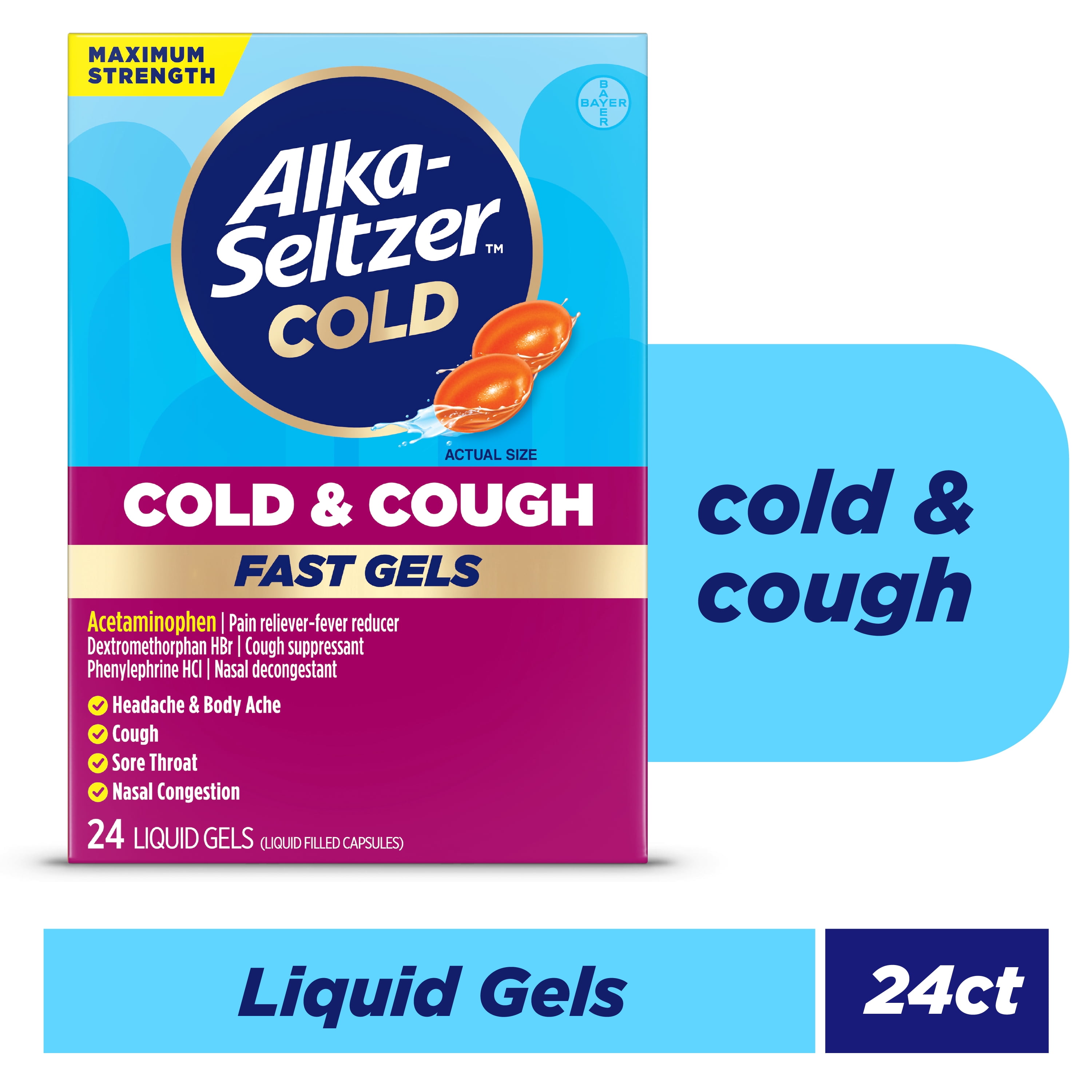 Alka-Seltzer Cold, Cold & Cough Max Strength Fast Gels, 24 Count