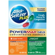 Alka-Seltzer Plus Powermax Cough, Mucus & Congestion Medicine, Day+Night, Liquid Gels, 24 Count