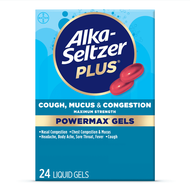 Alka-Seltzer Plus Powermax Cough, Mucus & Congestion Medicine, Liquid Gels, 24 Count