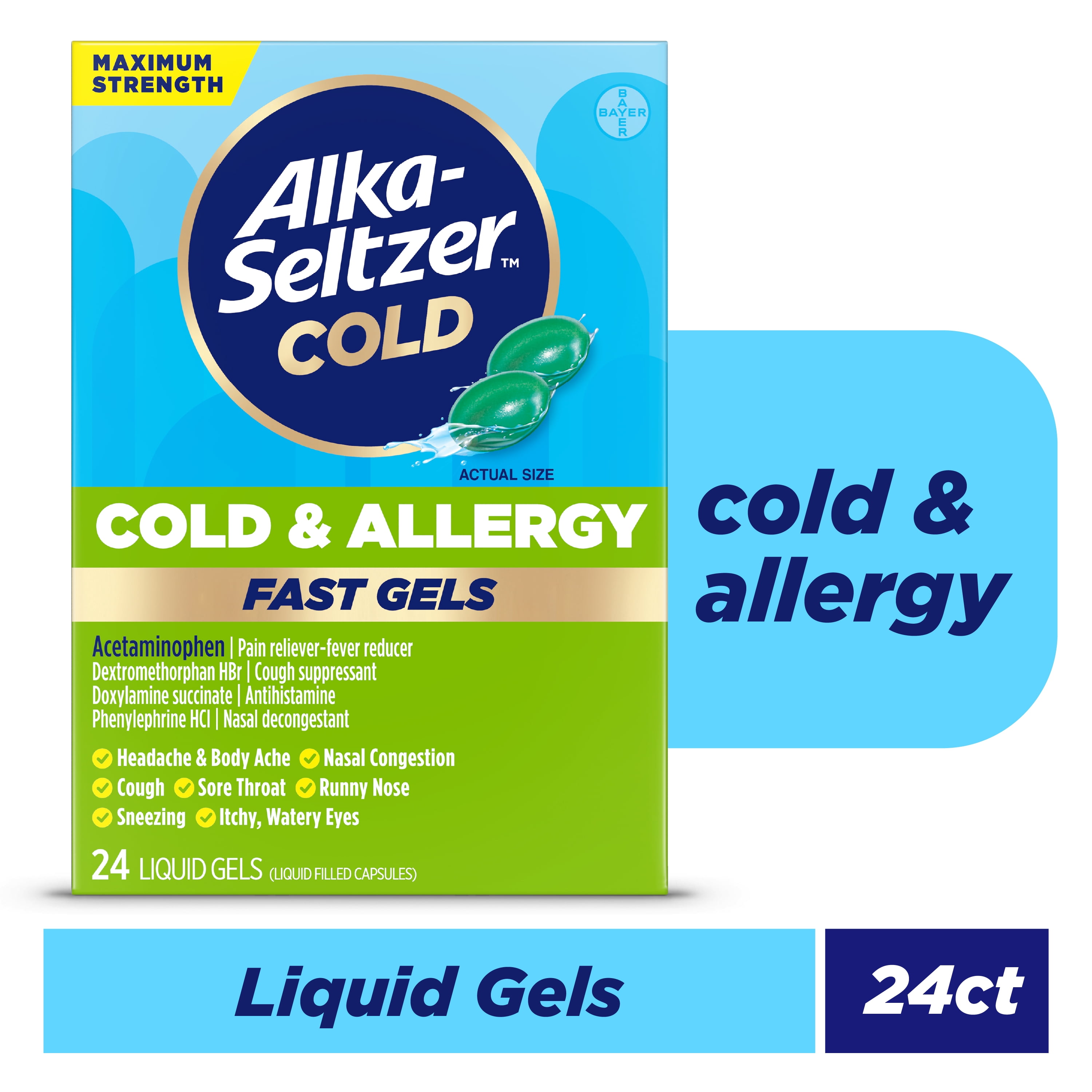 Alka-Seltzer Cold, Cold & Allergy Max Strength Fast Gels, 24 HSA